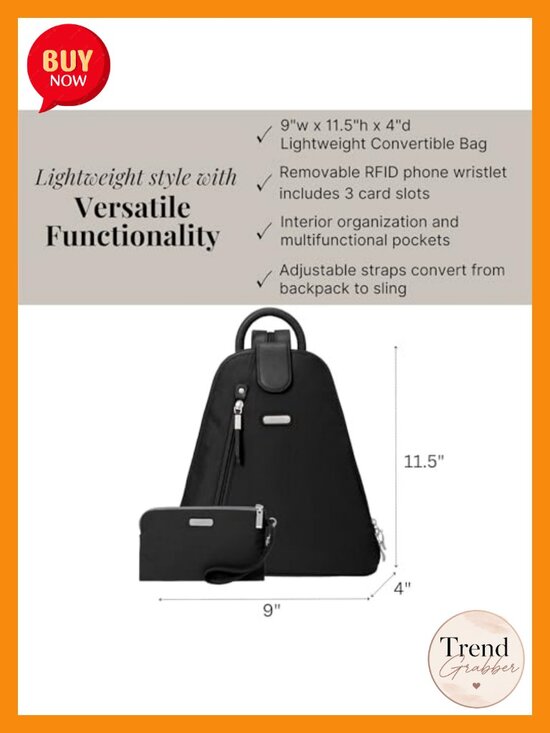 Lightweight Water-Resistant Convertible Sling Backpack with RFID Blocking main image 4